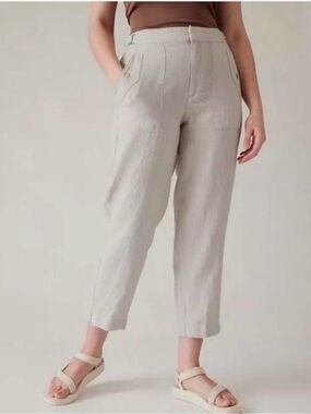 Athleta Voyager Light Beige Cropped Tapered Ankle Linen Pants